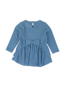 Ruffle Butts COUNTRYSIDE BLUE Waffle Knit Long Sleeve Bow Back Top