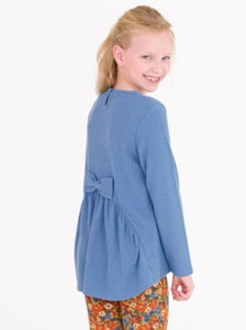 Ruffle Butts COUNTRYSIDE BLUE Waffle Knit Long Sleeve Bow Back Top