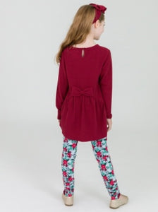 Ruffle Butts DARK CHERRY Waffle Knit Long Sleeve Bow Back Top