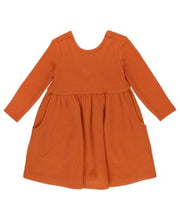 Load image into Gallery viewer, Ruffle Butts RUST Waffle Knit Long Sleeve Twirl Dress
