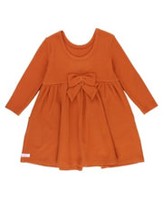 Load image into Gallery viewer, Ruffle Butts RUST Waffle Knit Long Sleeve Twirl Dress
