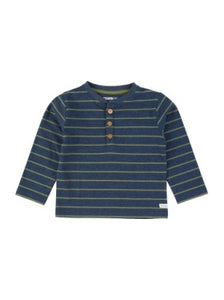 Rugged Butts HEATHER NAVY & DUSTY OLIVE STRIPE Knit Long Sleeve Henley Tee