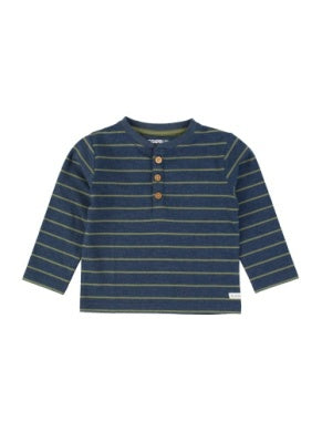 Rugged Butts HEATHER NAVY & DUSTY OLIVE STRIPE Knit Long Sleeve Henley Tee