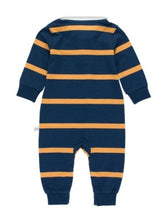 Load image into Gallery viewer, Rugged Butts NAVY &amp; HONEY WIDE STRIPE Rugby Polo Romper
