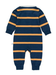 Rugged Butts NAVY & HONEY WIDE STRIPE Rugby Polo Romper