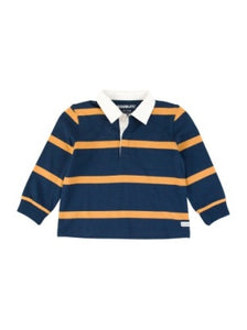 Rugged Butts NAVY & HONEY WIDE STRIPE Long Sleeve Rugby Polo