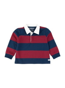 Rugged Butts DARK CHERRY & NAVY RUGBY STRIPE Long Sleeve Rugby Polo