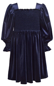 Bonnie Jean NAVY SMOCKED VELVET Dress