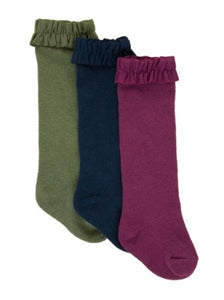 Ruffle Butts OLIVE, NAVY, & EGGPLANT 3-Pack Knee High Socks