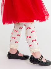 Load image into Gallery viewer, Ruffle Butts RED SPARKLE BOW Patterned Footless Ruffle Tights
